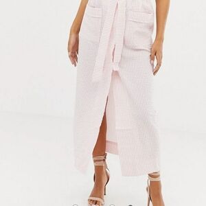 Sabina Musayev Pink Pinstripe Wrap Tie Skirt Medium